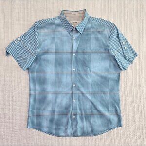 Calvin Klein Roll Tab Short Sleeve Shirt Men's L Large Blue Check Pocket EUC LN